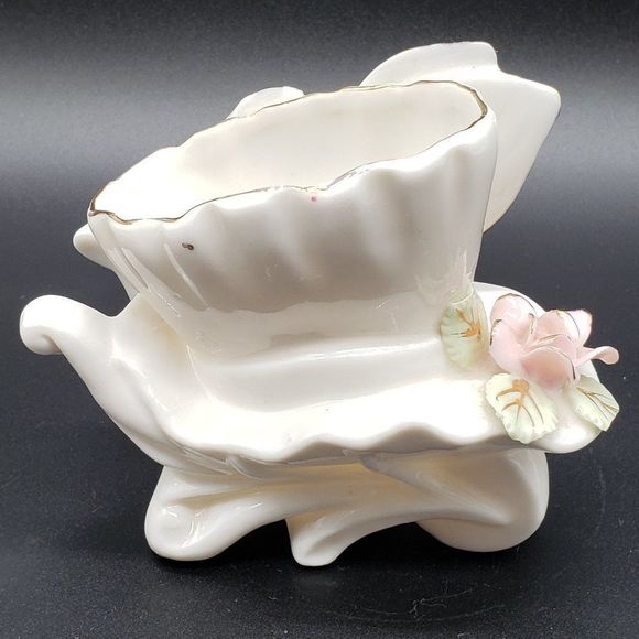 Ucagco Ceramics Japan Porcelain Wheelbarrow Butterfly Floral Motif Planter AS IS - Picture 9 of 14